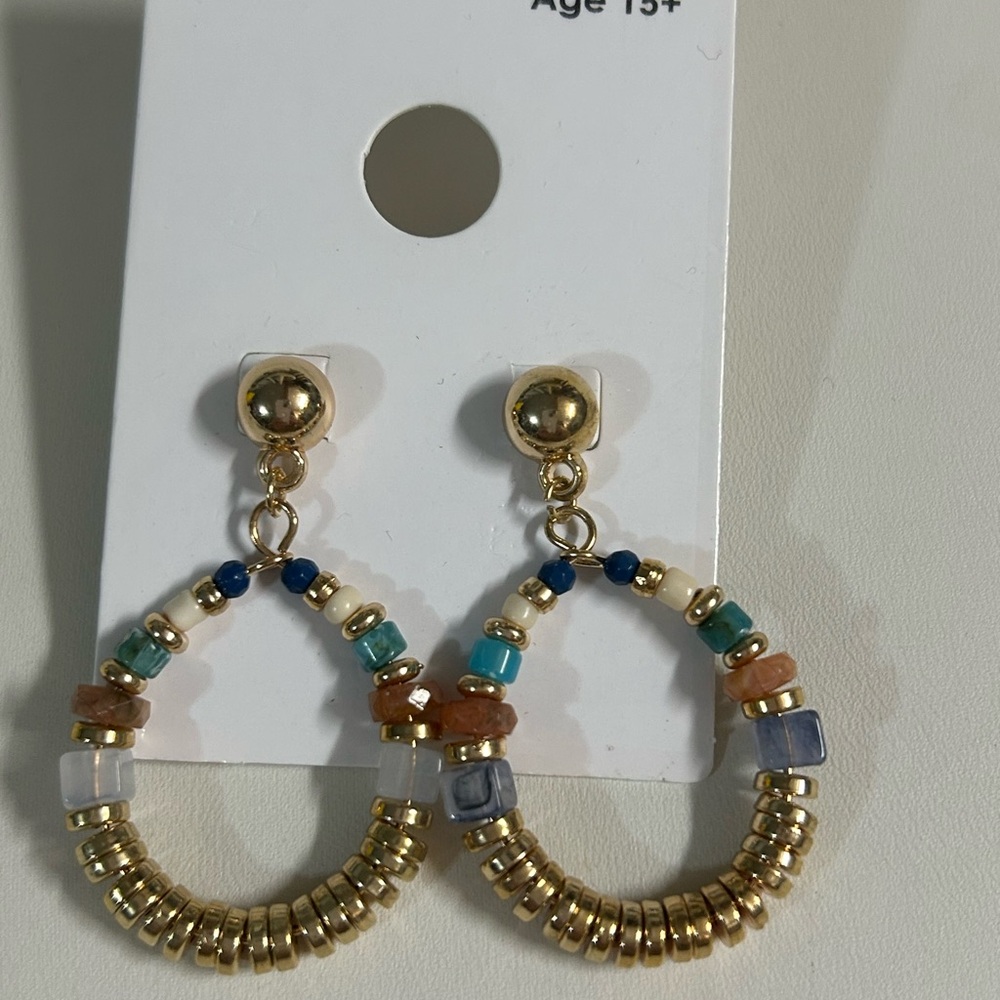GAP Gold and Blue Bohemian Hoop Earrings